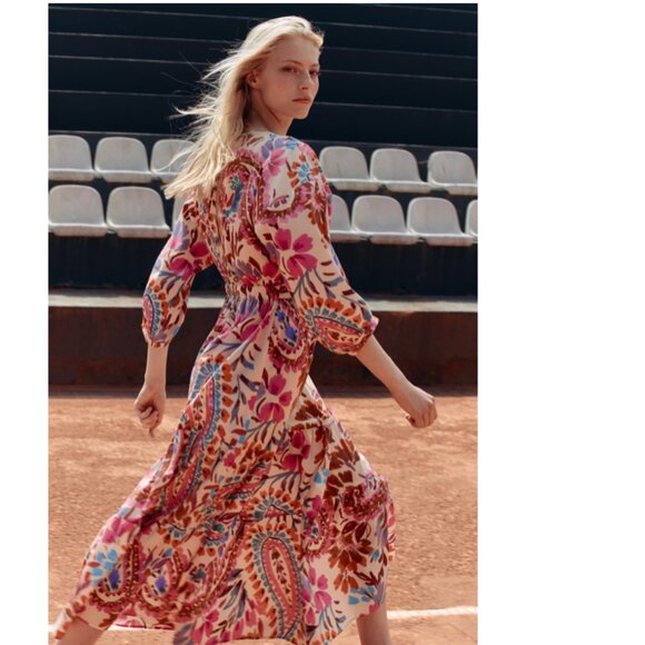 ZARA PRINTED DRESS WITH KNOT SIZE XS NWT - Picture 11 of 12